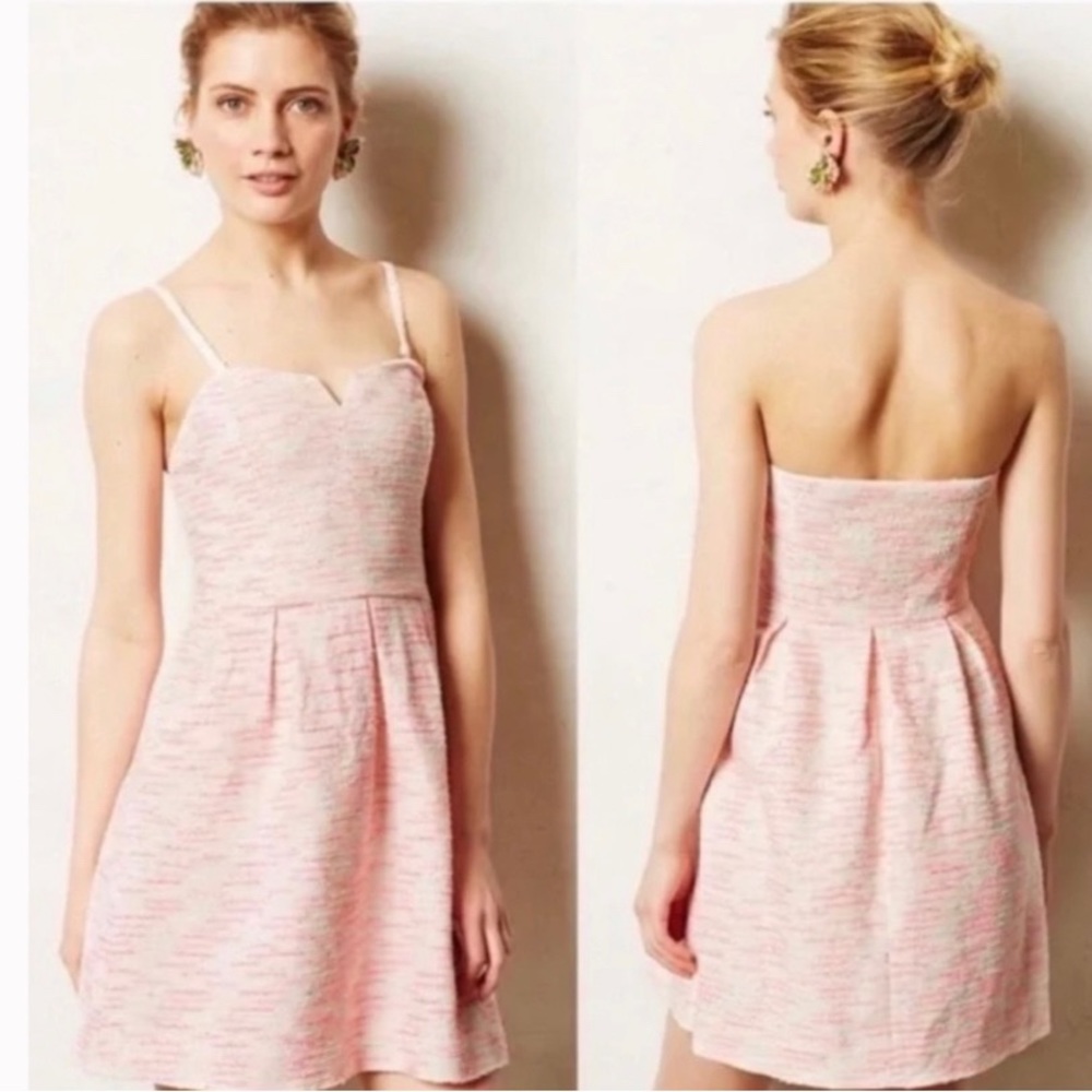 Anthro Moulinette Soeur Tweed Dress Pink White 2